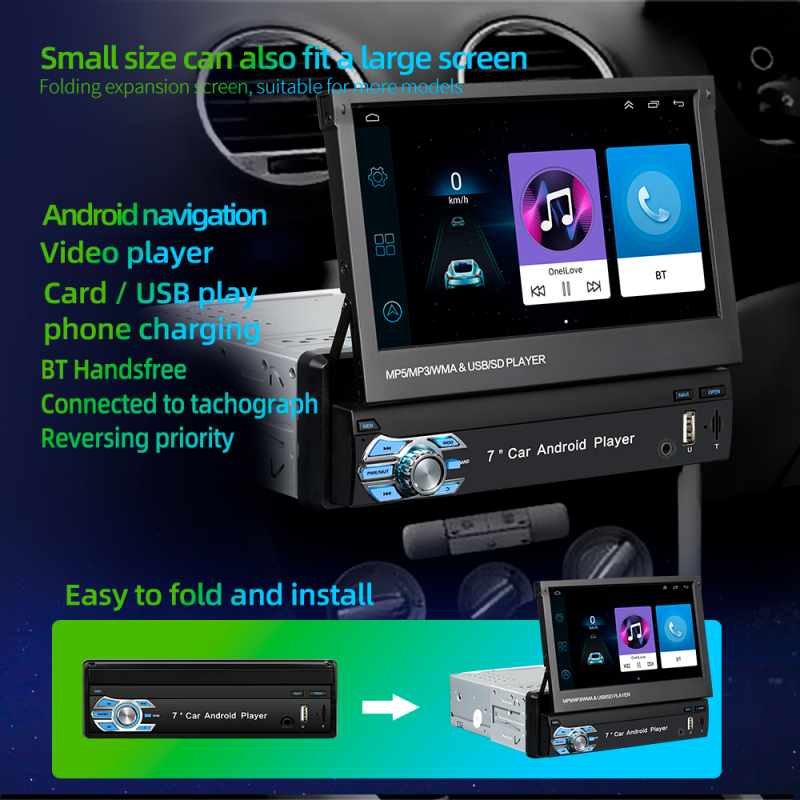 Retractable 7-Inch Car MP5 Card Player with Bluetooth Call and Reverse Priority with MP3 Radio