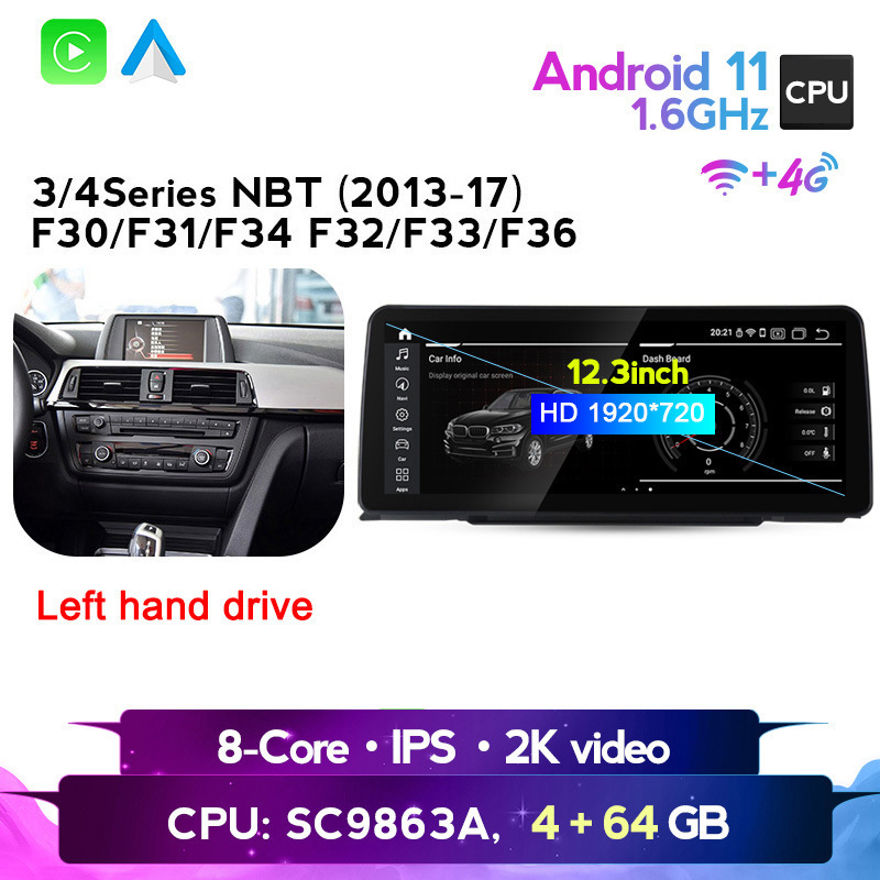 10.25" 12.3inch Wireless Multimedia Display Navigation& GPS Carplay Android Car Audio for BMW 3/4 Series F10 F21 F30 F31 F15 F16
