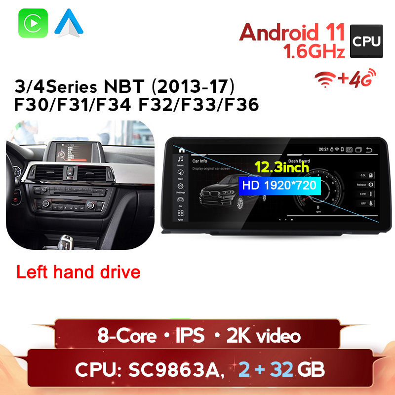 10.25" 12.3inch Wireless Multimedia Display Navigation& GPS Carplay Android Car Audio for BMW 3/4 Series F10 F21 F30 F31 F15 F16