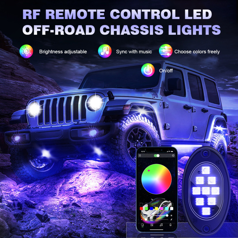 The Newest Waterproof RGB Rock Light 8 Pods Smart LED Lights with APP Control, 2 Music Modes for Cars, Suvs, Trucks