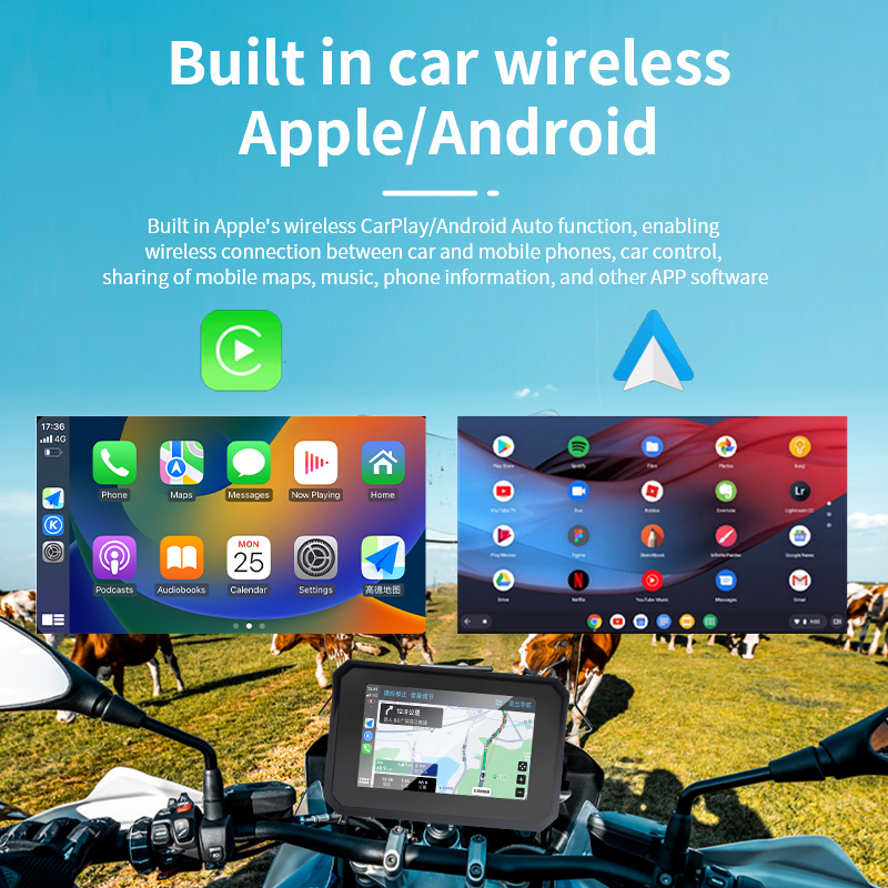 5 Inch Stereo Motorcycle Wireless Carplay Multimedia Video Display GPS Navigation WiFi Bt Waterproof Car Audio