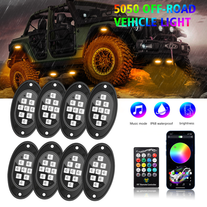 The Newest Waterproof RGB Rock Light 8 Pods Smart LED Lights with APP Control, 2 Music Modes for Cars, Suvs, Trucks
