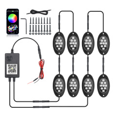 The Newest Waterproof RGB Rock Light 8 Pods Smart LED Lights with APP Control, 2 Music Modes for Cars, Suvs, Trucks