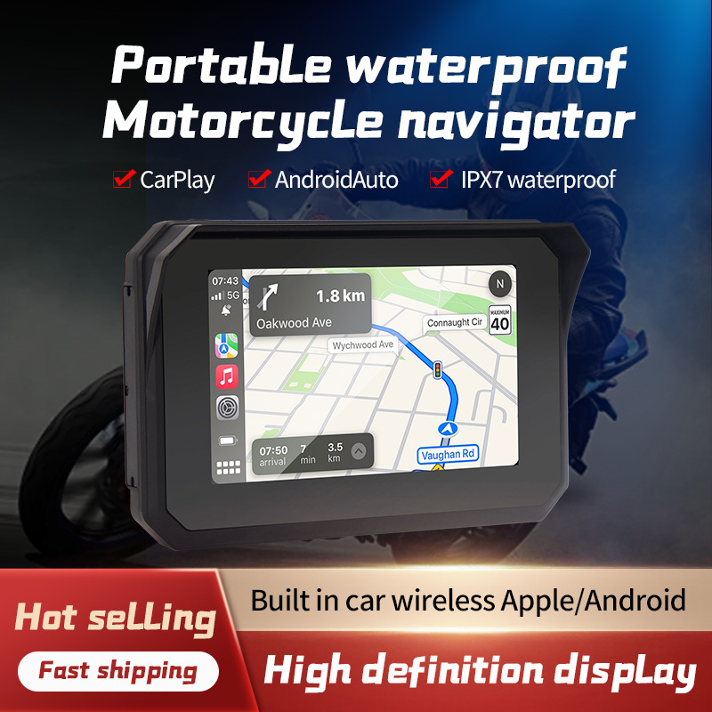5 Inch Stereo Motorcycle Wireless Carplay Multimedia Video Display GPS Navigation WiFi Bt Waterproof Car Audio