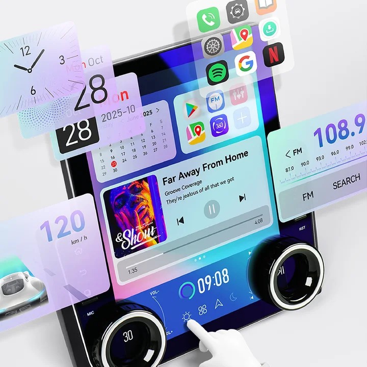 Popular Android 13 Car Audio 9.7 Inch Vertical Dual Knob Large Screen Multifunction Player with Apple Carplay/Reverse Camera