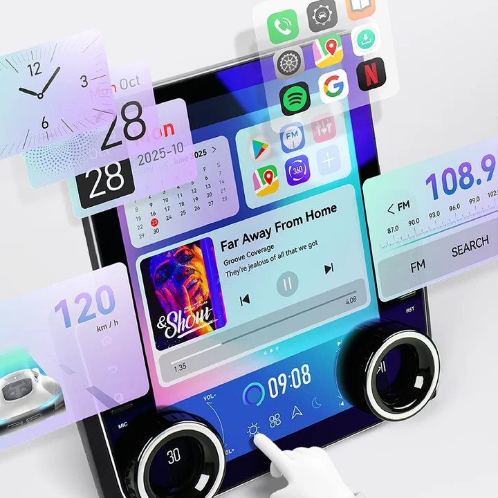 Popular Android 13 Car Audio 9.7 Inch Vertical Dual Knob Large Screen Multifunction Player with Apple Carplay/Reverse Camera