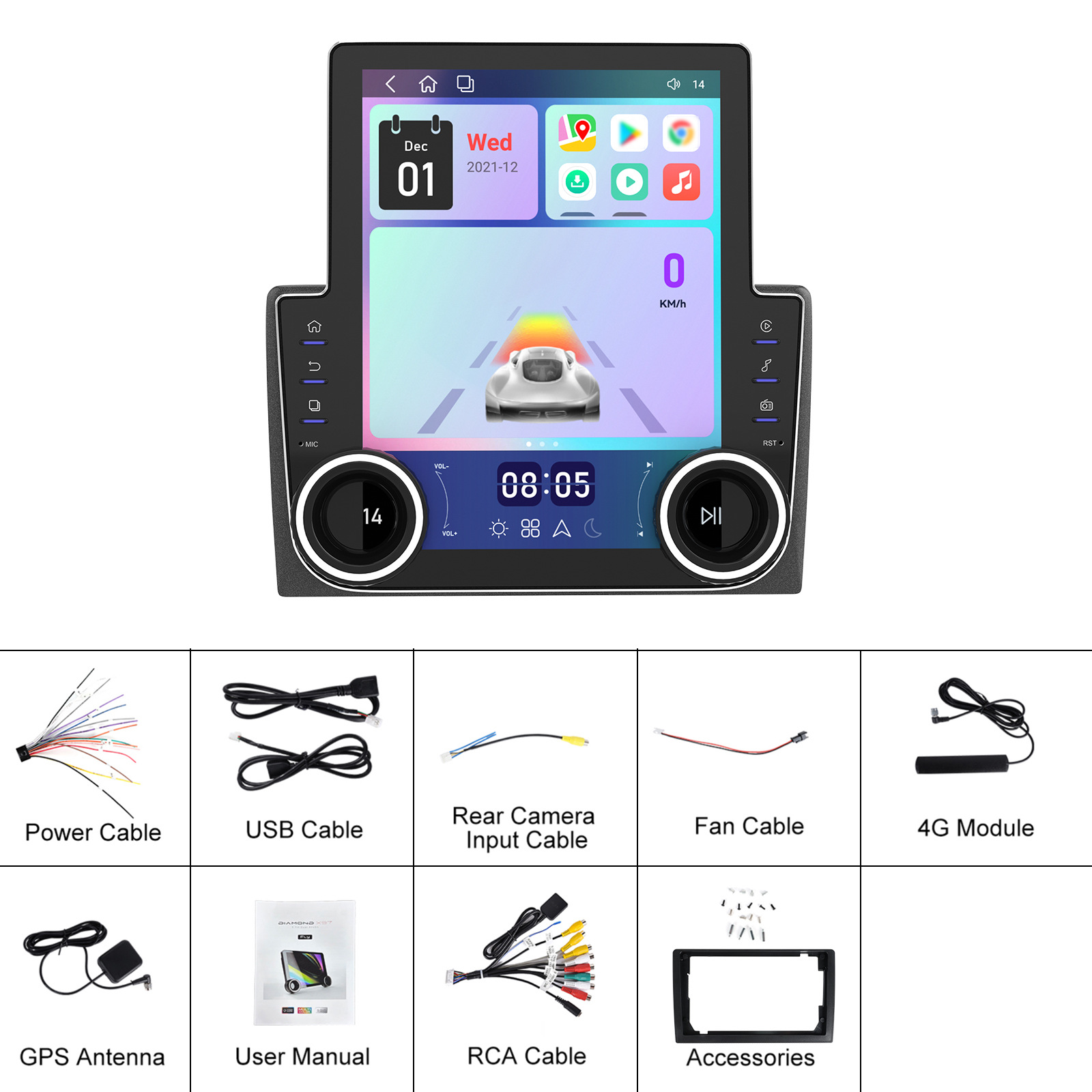 Popular Android 13 Car Audio 9.7 Inch Vertical Dual Knob Large Screen Multifunction Player with Apple Carplay/Reverse Camera