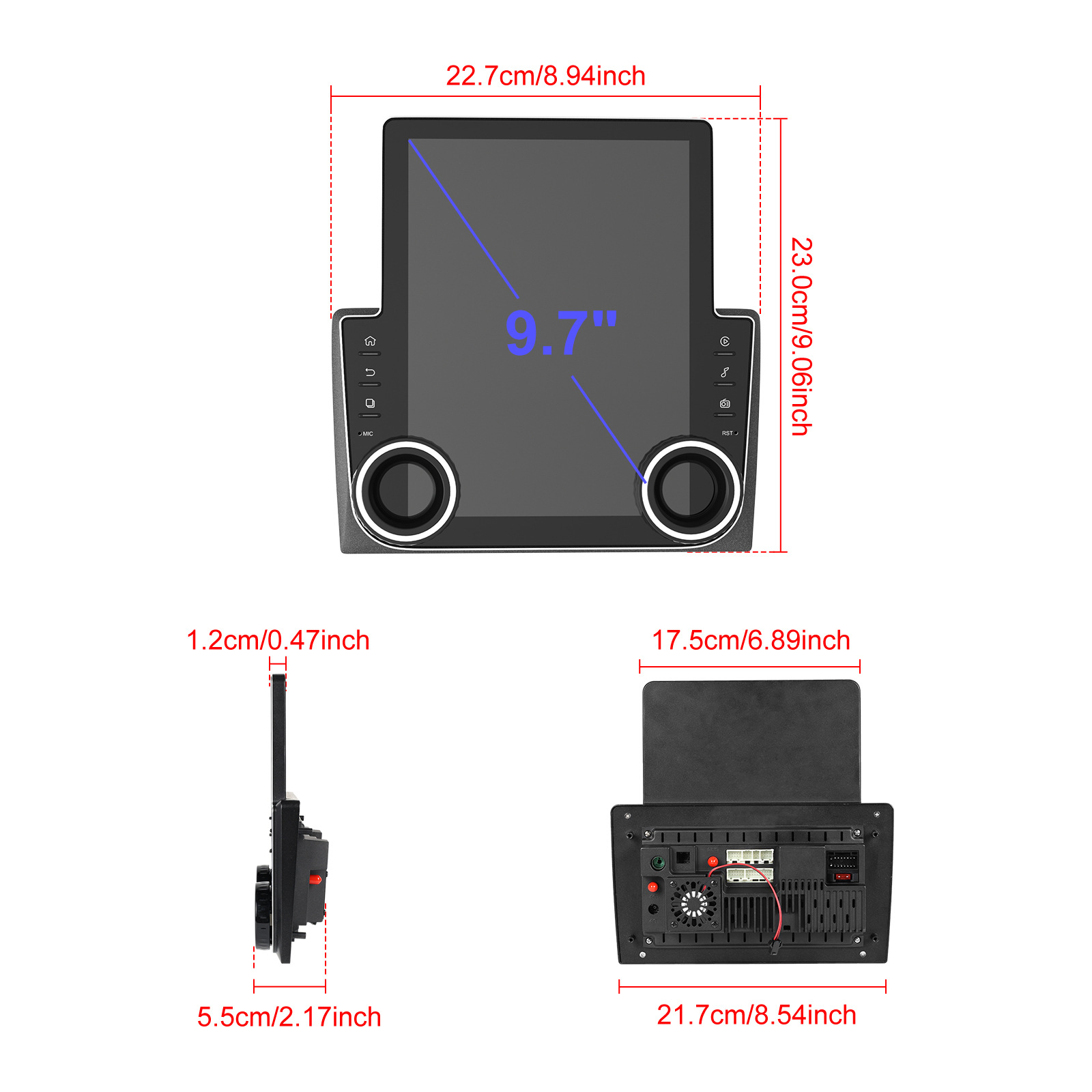 Popular Android 13 Car Audio 9.7 Inch Vertical Dual Knob Large Screen Multifunction Player with Apple Carplay/Reverse Camera