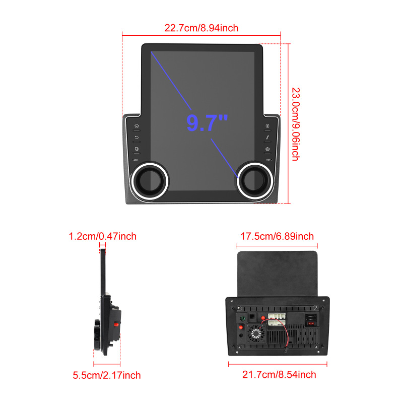 Popular Android 13 Car Audio 9.7 Inch Vertical Dual Knob Large Screen Multifunction Player with Apple Carplay/Reverse Camera
