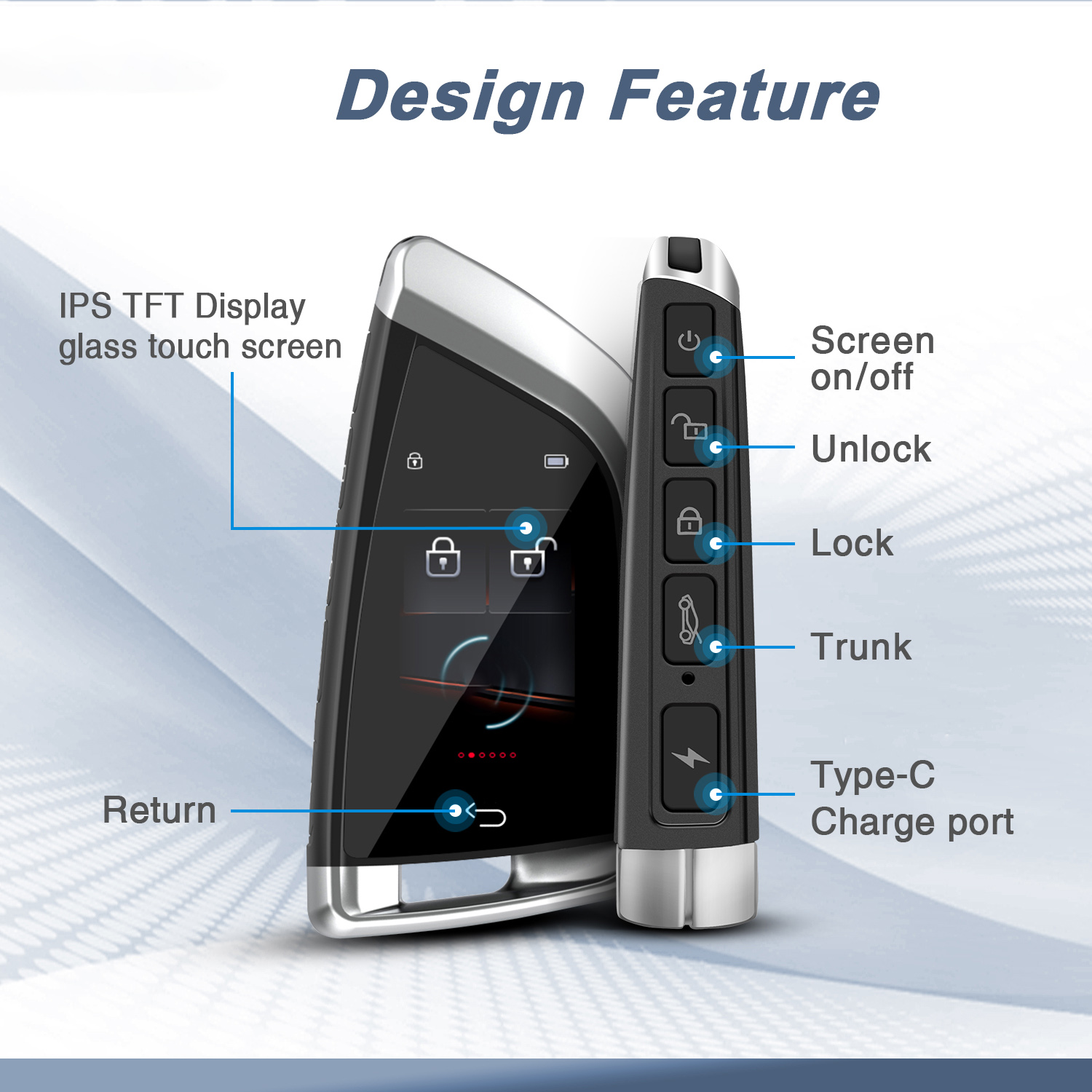 USB Chargeable Large Battery Smart Remote Control LCD Touch Screen Car Key