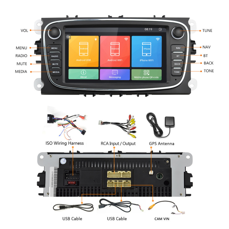 7 Inch Car Stereo Android 12 Audio System for Ford Focus (2008-2011)