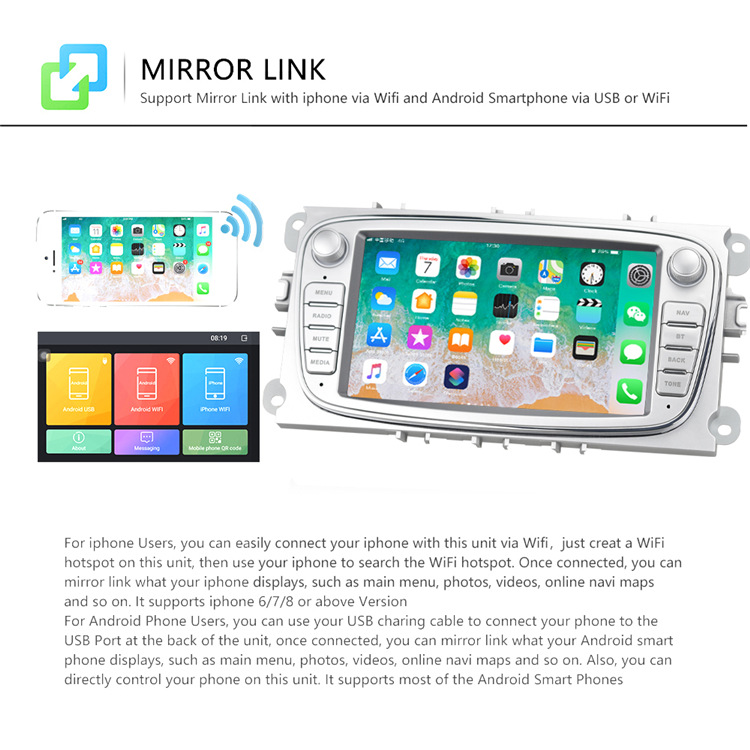 7 Inch Car Stereo Android 12 Audio System for Ford Focus (2008-2011)