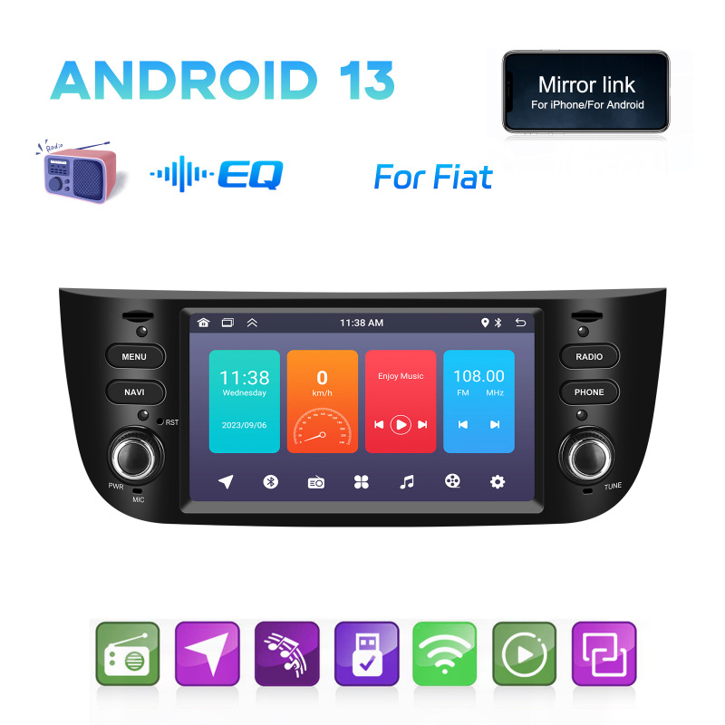 6.2 Inch Car Multimedia Android Touch Screen USB Bt WiFi Mirror Link Car Audio Player for FIAT Punto/Linea