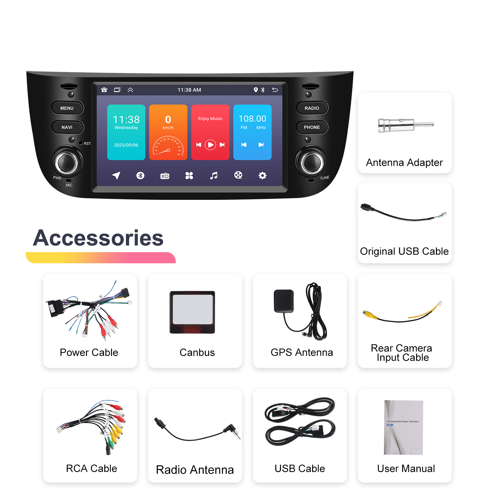 6.2 Inch Car Multimedia Android Touch Screen USB Bt WiFi Mirror Link Car Audio Player for FIAT Punto/Linea