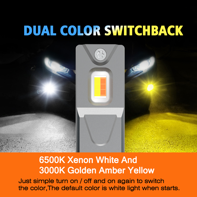 3000-6500K Yellow/White Dual Color Fog Lights 80W DRL Headlight Bulb
