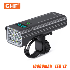 LED*12 7500K Power Display Type-C Rechargeable USB Waterproof Flashlight Bicycle Light