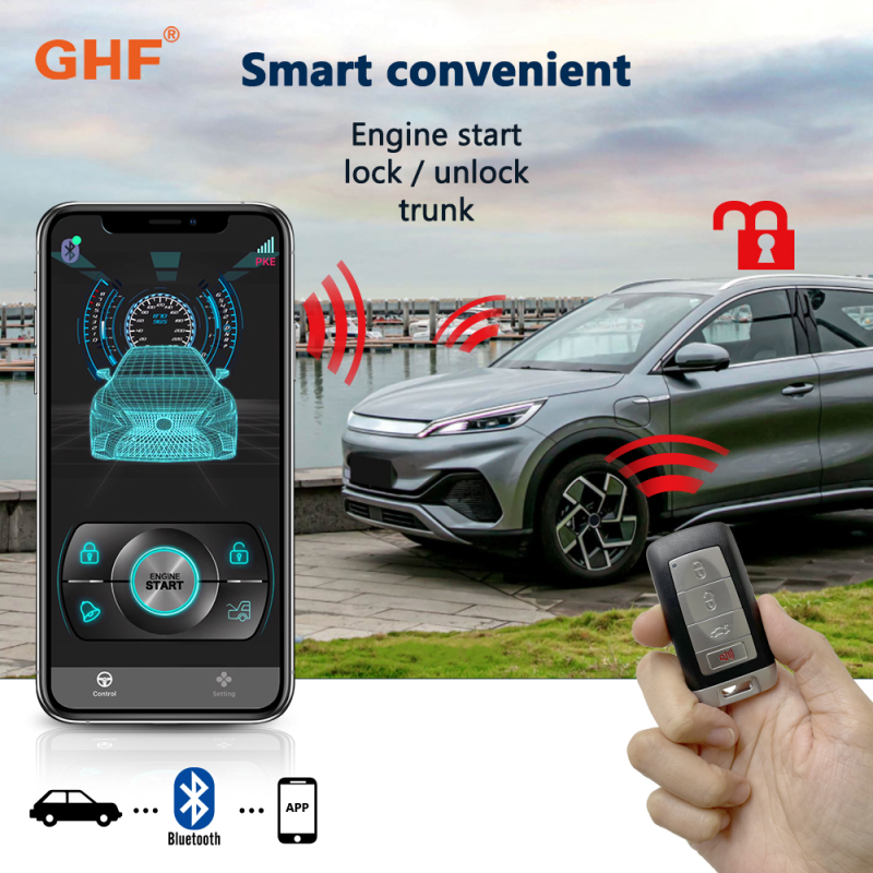 12V Universal One Way Pke Car Alarm System with Bluetooth APP Remote Engine Start – Car Security Accessories
