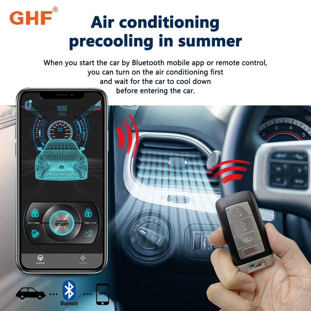 12V Universal One Way Pke Car Alarm System with Bluetooth APP Remote Engine Start – Car Security Accessories