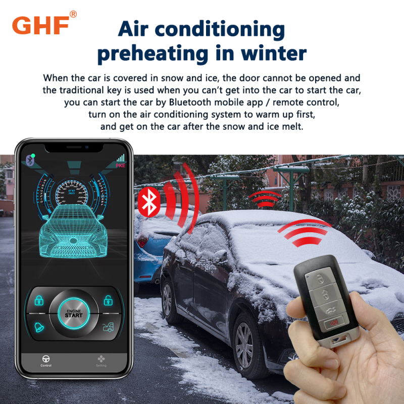 12V Universal One Way Pke Car Alarm System with Bluetooth APP Remote Engine Start – Car Security Accessories