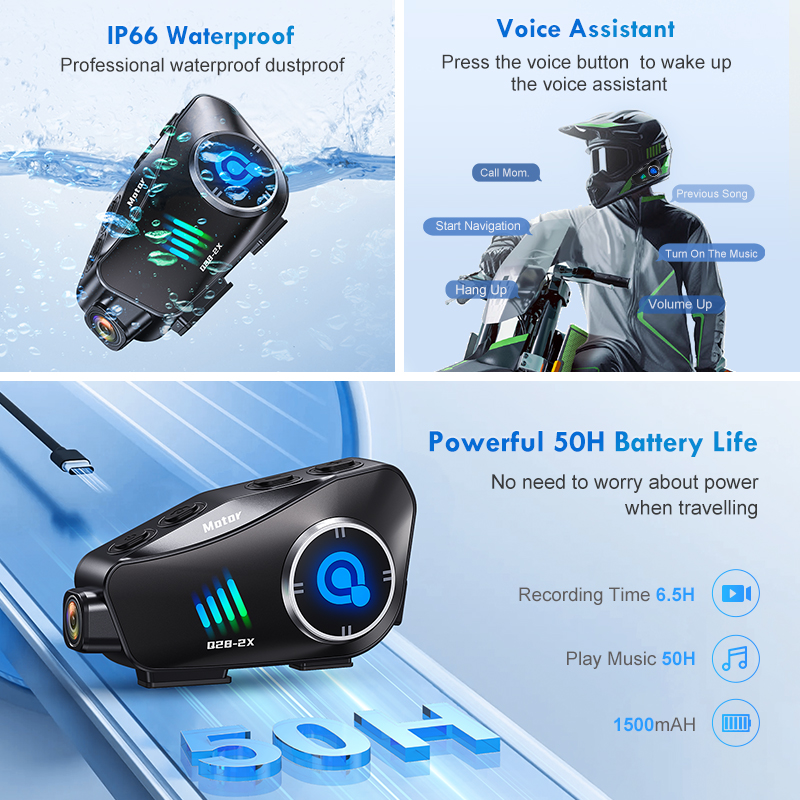 Integrated Waterproof Motorcycle Headset with Bluetooth HD Camera
