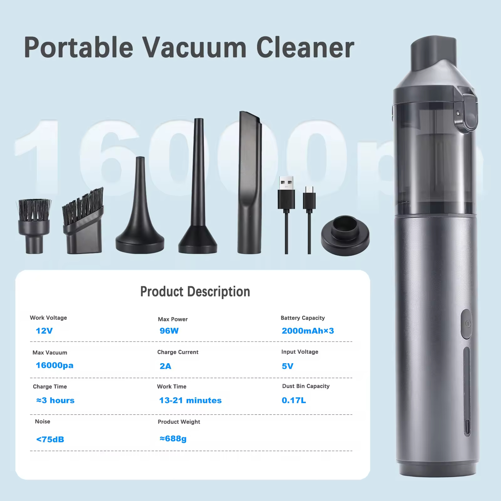 High-Power Wireless Vacuum Cleaner Car Handheld Integrated Suction Blow Dry Functions Bagless Vacuum Cleaners