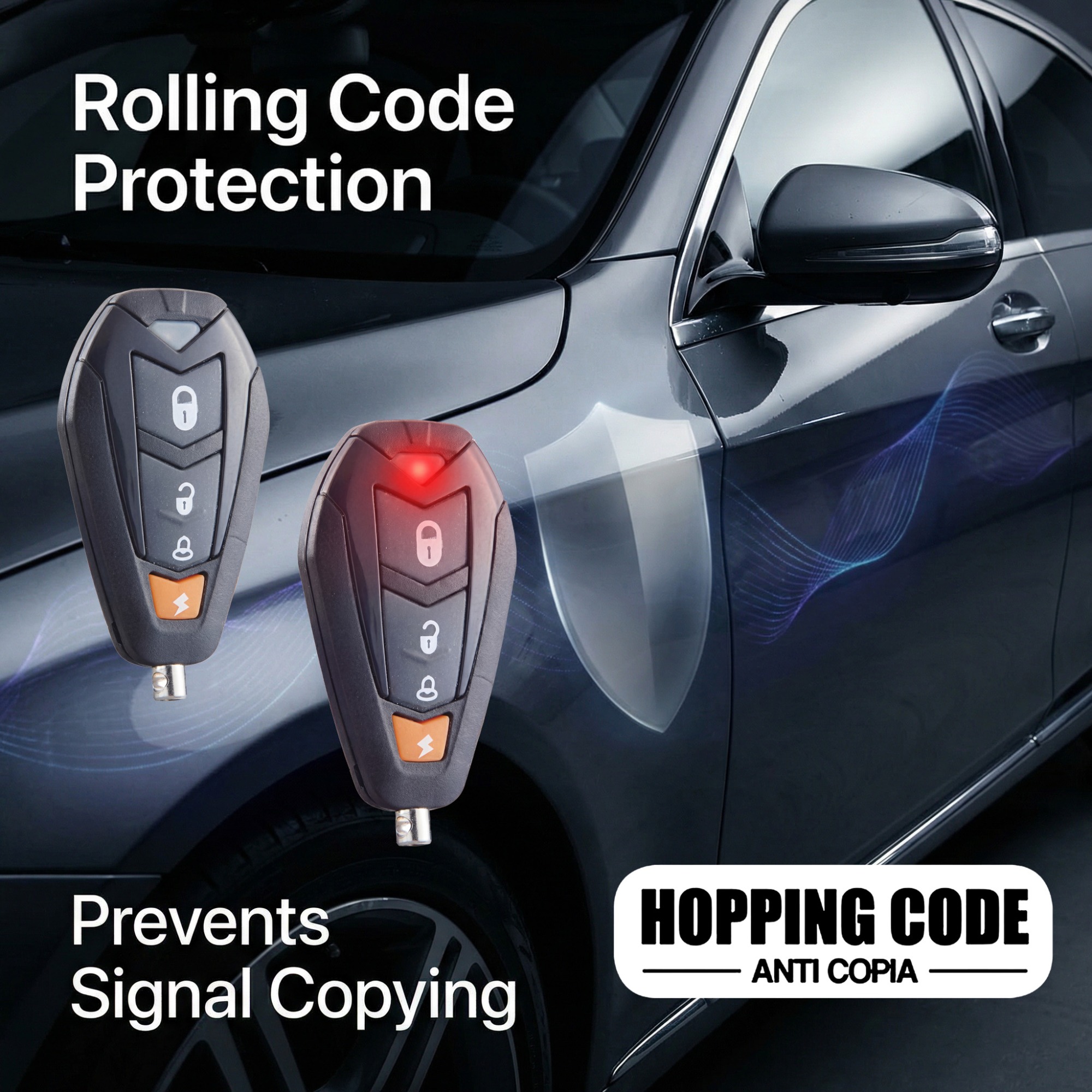Universal 12V Hopping Code Car Alarm Codigo Variable Security System with Red Light Remote