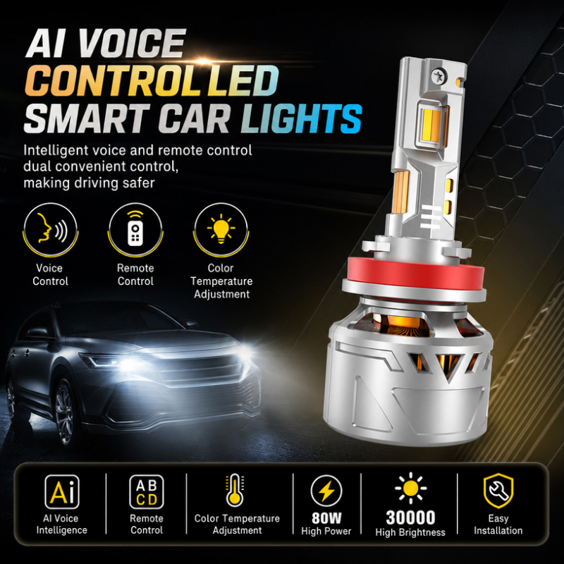 Ai Voice Controlled Smart 160W LED Headlight Bulbs 3000K-6500K Car Lights