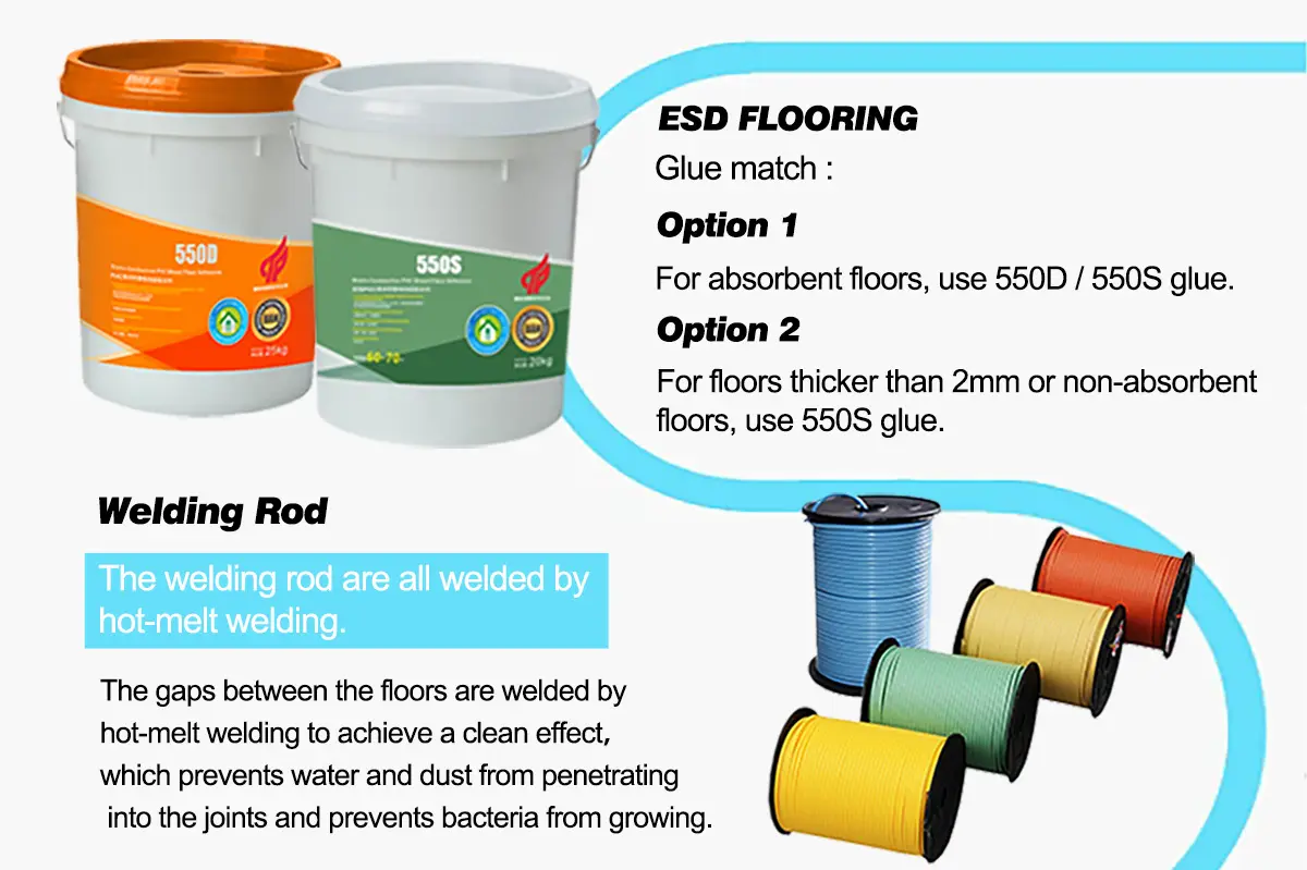PVC Anti-static Flooring PVC Glue match and Welding rod reference