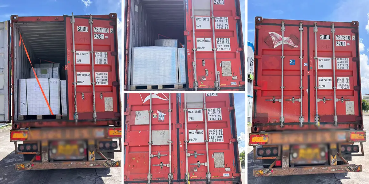 Our professional team has completed loading two sizes of SPC flooring.
