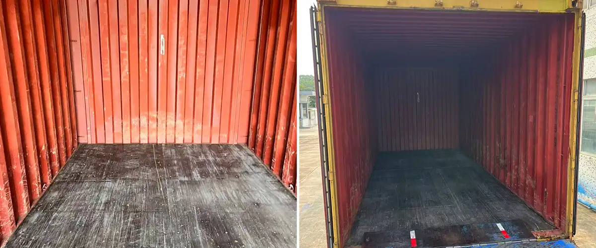 The condition of the container will be inspected before loading.