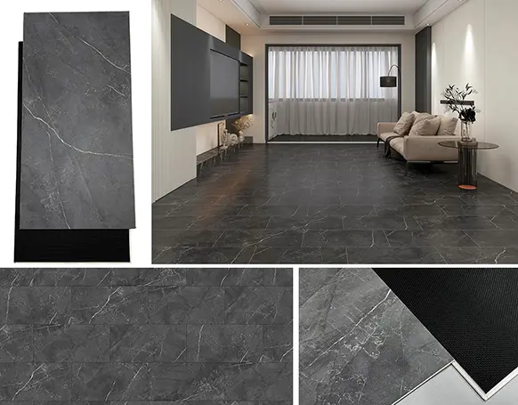 Deep Black Veined Stone SPC Tile Application