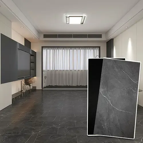 Deep Black Veined Stone SPC Tile
