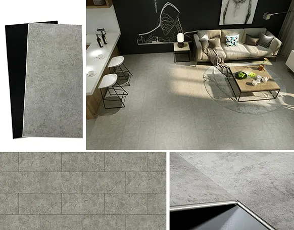 Modern Light Grey Stone Look SPC Flooring Tile Application