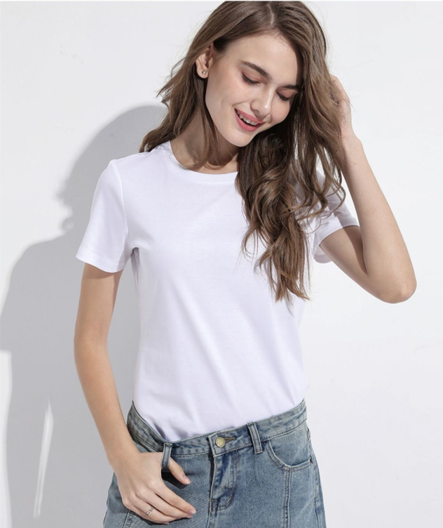 2022 Brand New Womens T-shirts 95% Cotton O-Neck Women T-shirt Tight-Fitting Woman T Shirt Thin Tshirt For Female Tops Tees