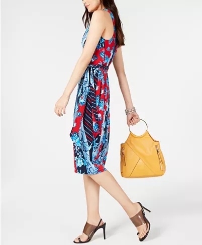 Summer Fashion Colorful Sleeveless V Neck Dress Petite Patchwork Wrap Midi Dress For Women