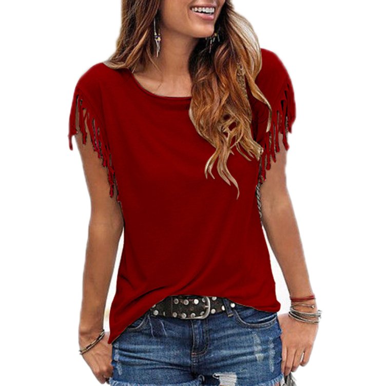 Women Cotton Tassel Casual T-shirt Sleeveless Solid Color Tees Short Sleeve O-neck Women's Clothing t shirt hot sales in 2022