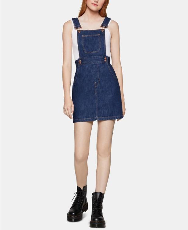 Summer Top Fashion Cotton Denim Overall Dress Solid Color Sleeveless Mini Jean Overall Dress For Ladies