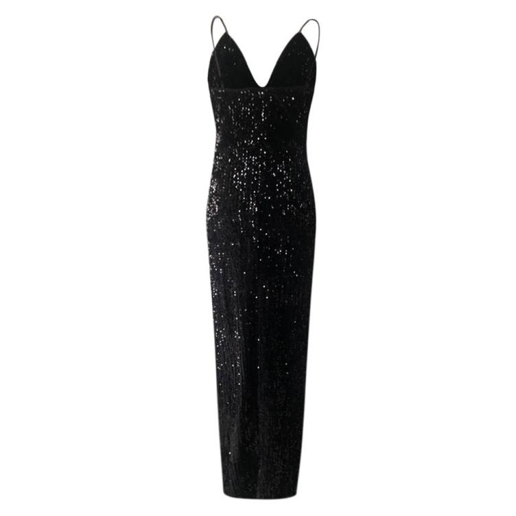 2019 Hot Lady Formal Black Tight Fitting Spaghetti Strap Elegant Back Out Sequin Sexy Evening Women Dress