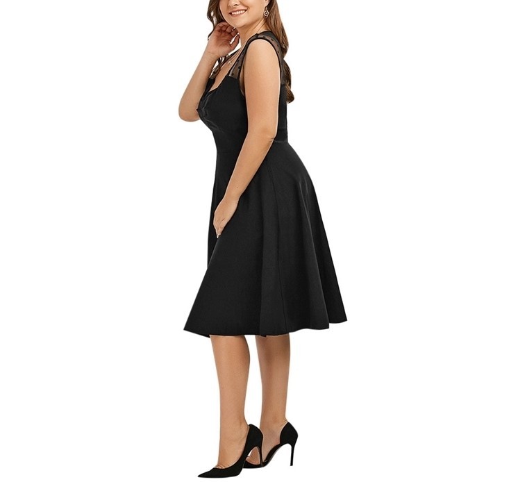 Summer Elegant See Through Shoulder Sleeveless Black Evening Midi Dresses For Fat Women