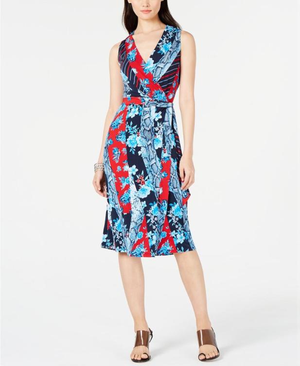 Summer Fashion Colorful Sleeveless V Neck Dress Petite Patchwork Wrap Midi Dress For Women