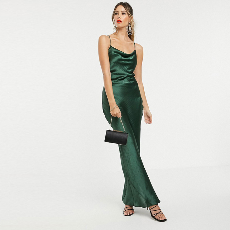 Summer Women Sexy Style Satin Sleeveless Strap Sling Backless Lace-up Solid Green Dresses