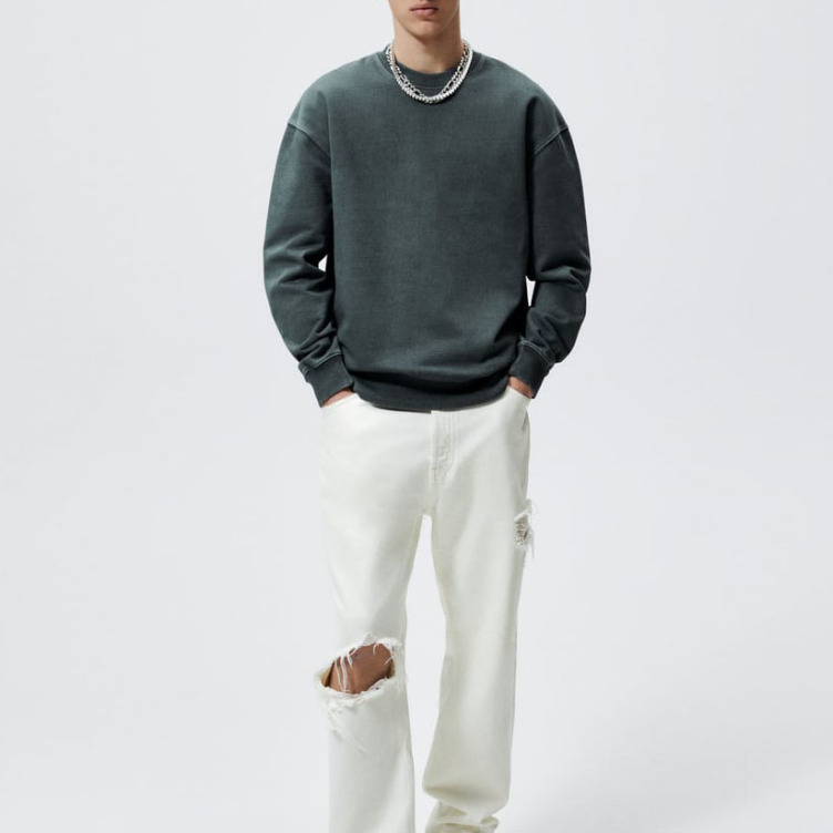 Heavyweight Cotton Custom Embroidered Blank Hemp Crewneck Sweatshirt For Men