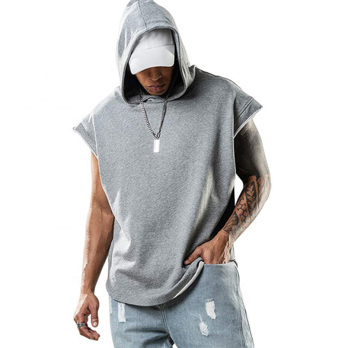 Custom Men's Sleeveless Tank Top Bodybuilding Hoodie Workout Solid Slim Tank Top Hoodie