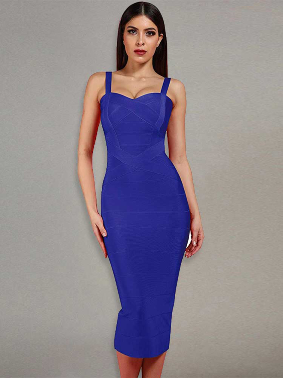 2022 Blue Spaghetti Strap Bodycon Dress Women High Quality Sexy Bodycon Dress Party Club Outfits