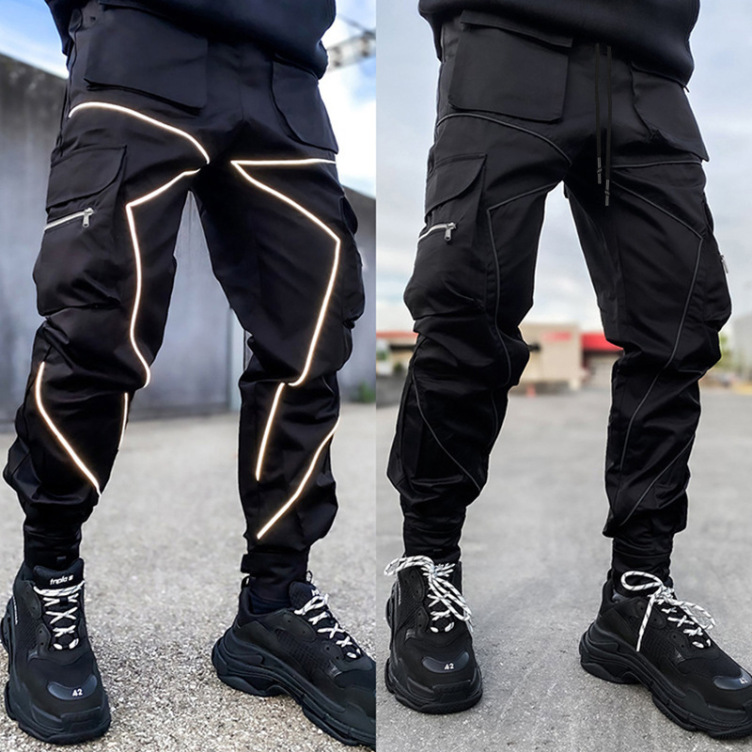 Summer Men's Causal Style Oversized Sport Trousers Relective Piping Cool Style Fashion Gym Trousers for Men