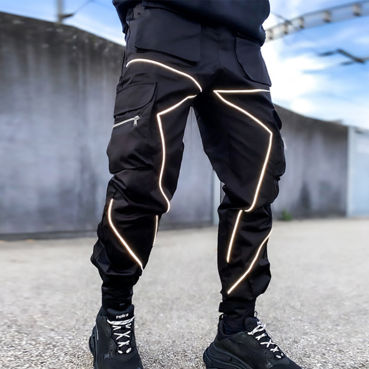 Summer Men's Causal Style Oversized Sport Trousers Relective Piping Cool Style Fashion Gym Trousers for Men