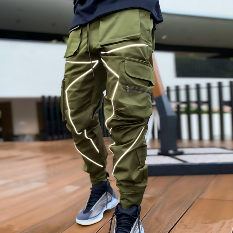 Summer Men's Causal Style Oversized Sport Trousers Relective Piping Cool Style Fashion Gym Trousers for Men