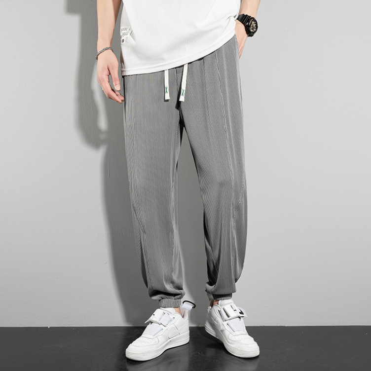 Ice Silk Casual Pants Men's Popular Three-dimensional Striped Summer Quick-Drying Sports Pants