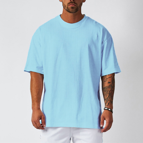 Men's Blank Mesh T-shirt Hip Hop Streetwear Loose Half Sleeve Gym Bodybuilding T-shirt