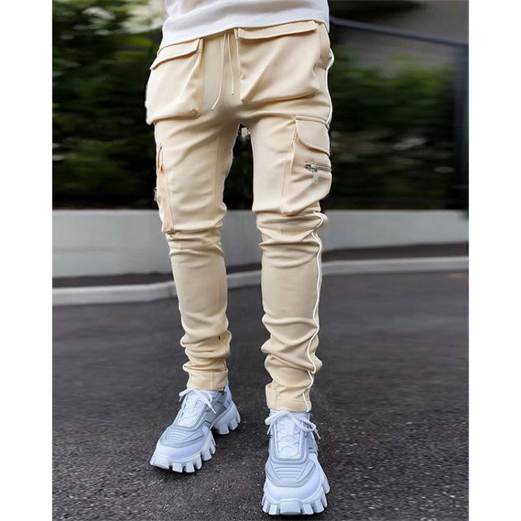 Custom Logo Slim Fit Drawstring Side Stripe Blank Men Stacked Joggers Men Stacked Pants With Pockets